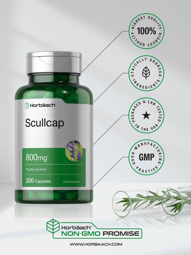 Scullcap 800mg | 200 Capsules | Max Potency, Value Size | by Horbaach