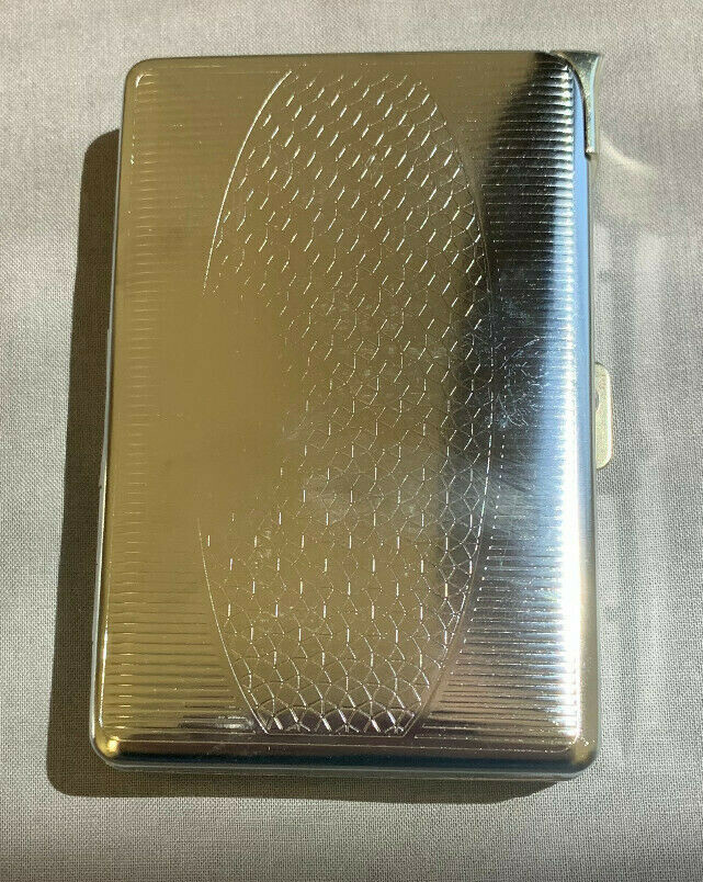 Etched Design Silver Cigarette Case with Built in Lighter Metal Wallet D3