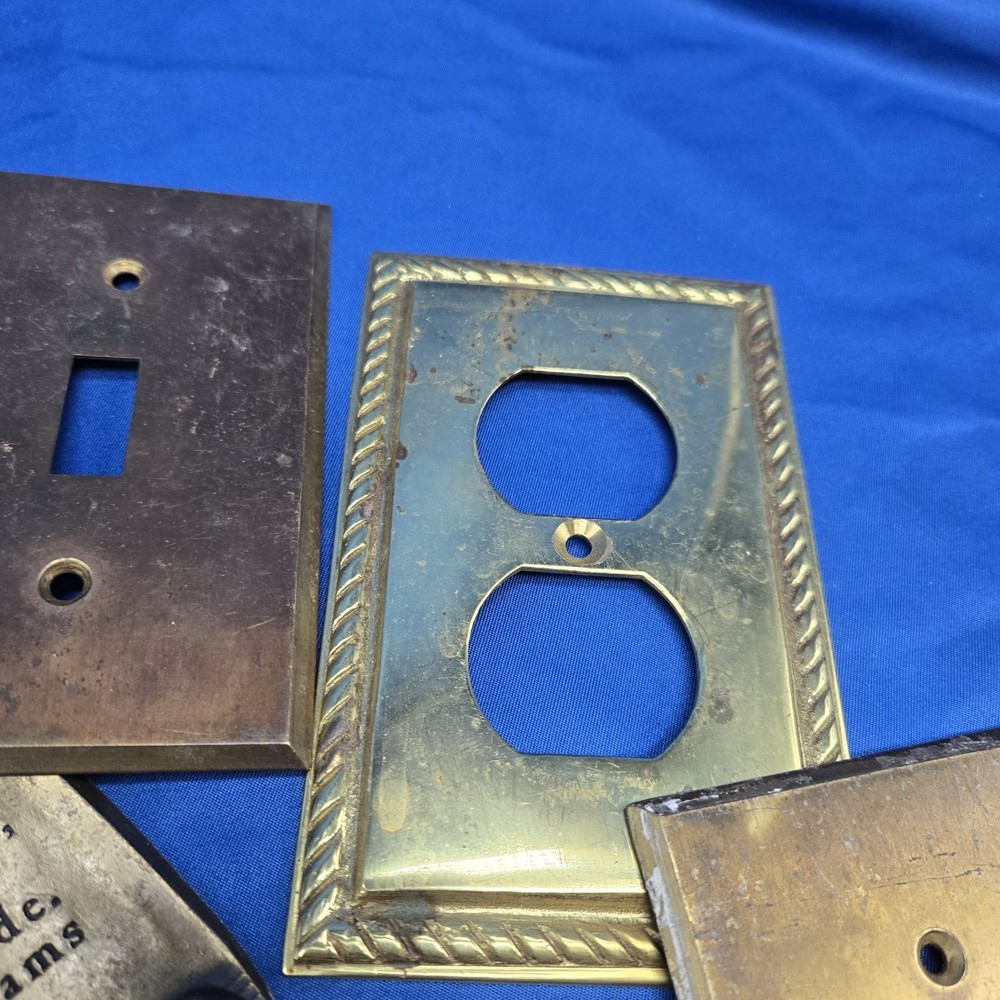 vintage brass switch plate cover Lot 7 India Rope Eagle Toggle Push Button