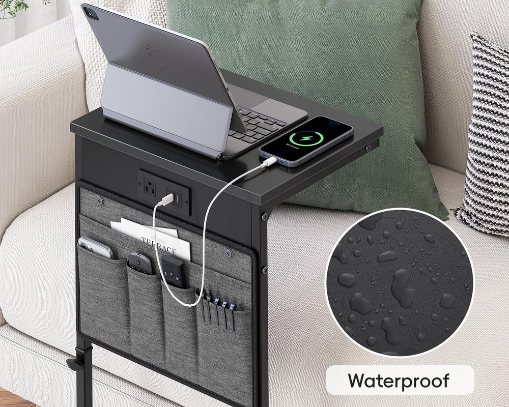 C Shaped End Table W/ Charging Station Tall C Table End Table Adjustable Height