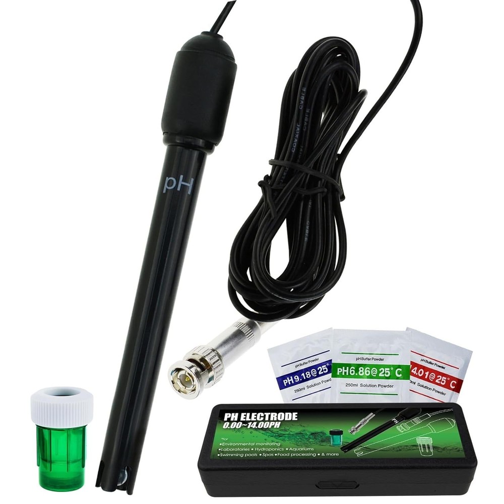 Long Body pH Electrode with BNC Socket Probe 300cm Cable 0-14pH for pH Meter,...