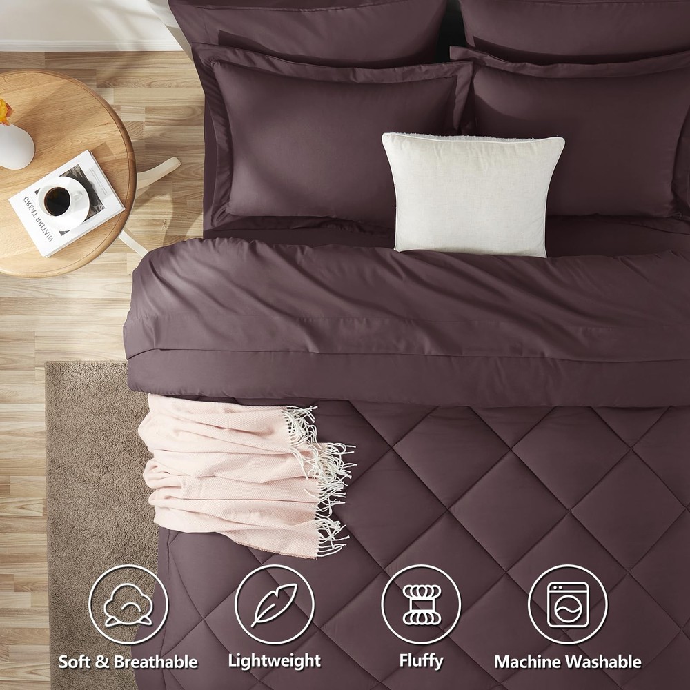 CozyLux Queen Comforter Set 7pc Cocoa Powder
