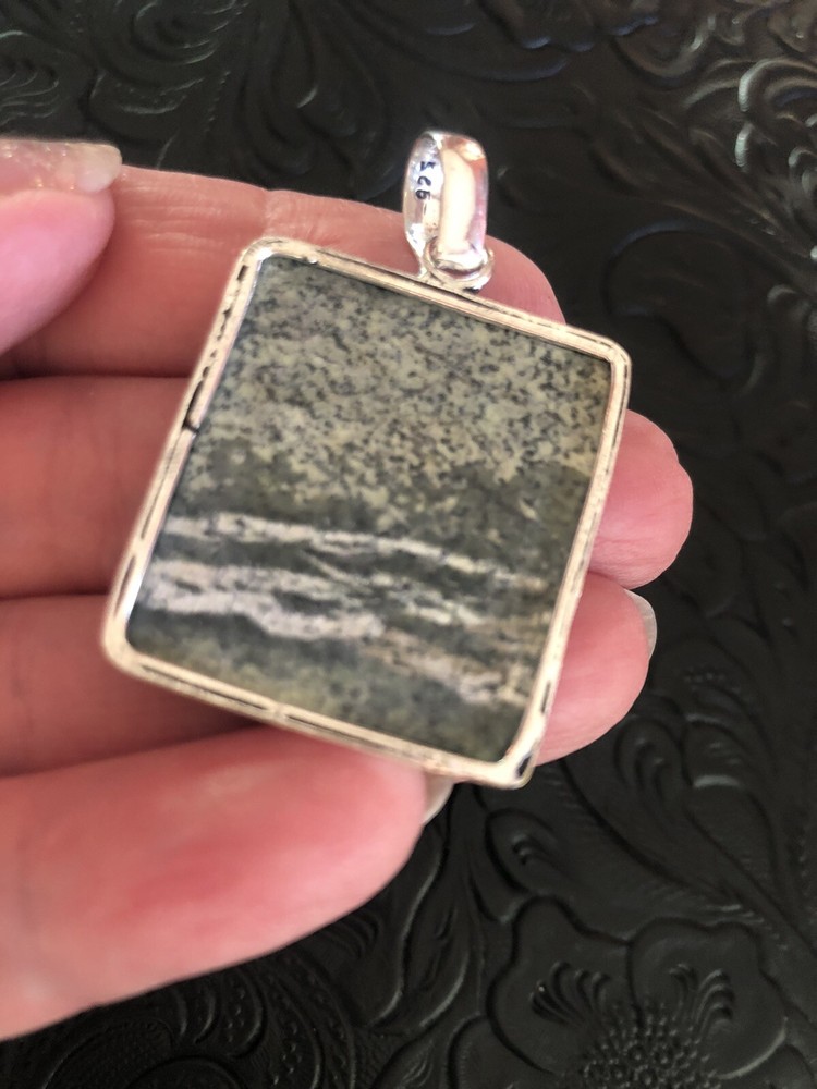 Forest Green Opal Square Pendant Artisan Handcrafted
