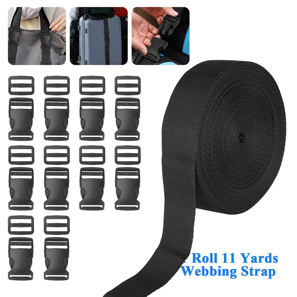 1Inch Black Nylon Webbing Strap Kit With 10PC Plastic Buckle + 10PC Side Release