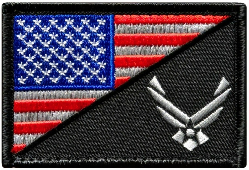 US Air Force USA Flag Embroidered PATCH -2PC Hook Backing 3" X 2"
