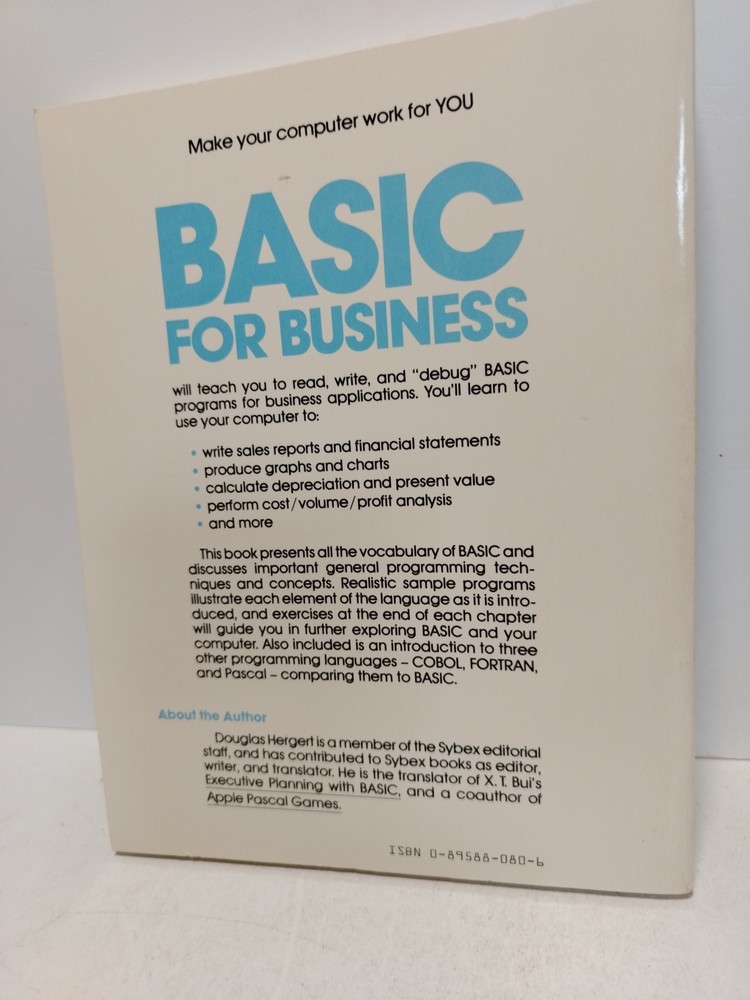 BASIC for Business 1st Edition 1982 by Douglas Hergert SYBEX Programming Book