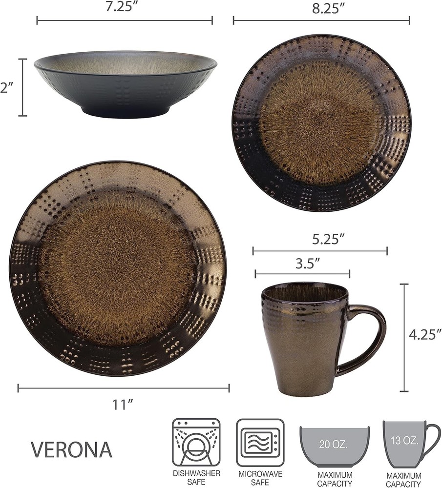 Gourmet Basic by Mikasa Verona 16-Piece Dinnerware Set, Service Multicolor