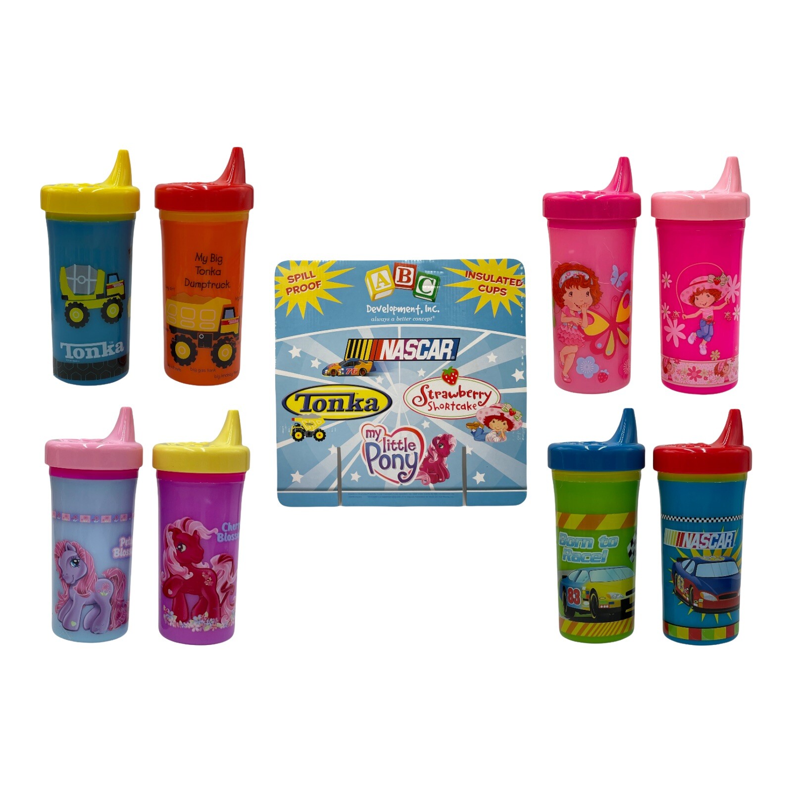2 Pk Sippy Cup Spill Proof Nascar Tonka Strawberry Shortcake My Little Pony PICK