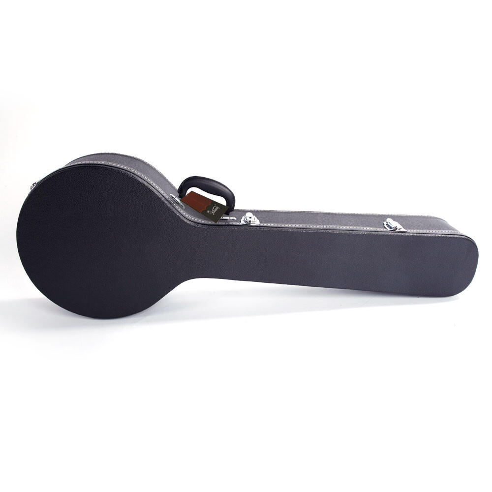 High-quality 5/6-String Microgroove Pattern Leather Wood Banjos Case Black