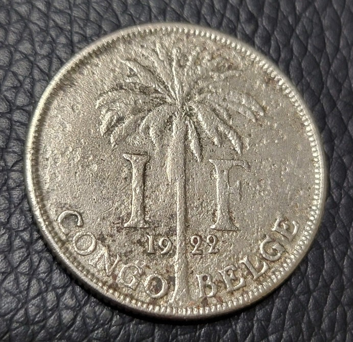1922 Belgian Congo 1 Franc Coin