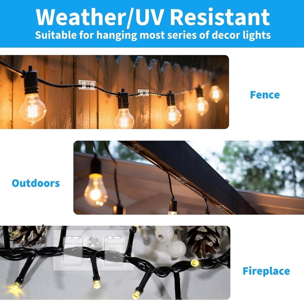 Hooks for Outdoor String Lights Clips 30Pcs Light Hook w/ Waterproof Strips