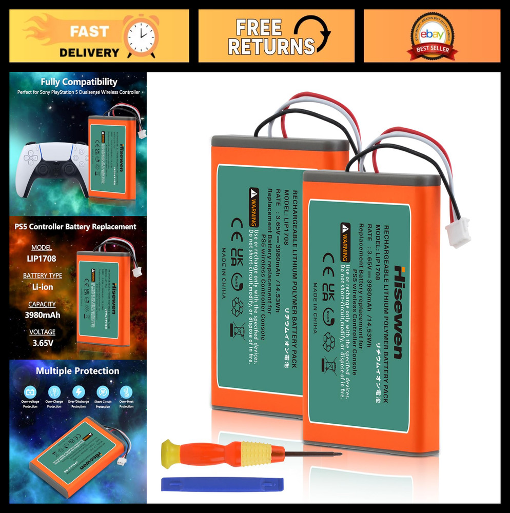 2 Pack Rechargeable Battery for Sony PS5 DualSense Controller - High Capacity