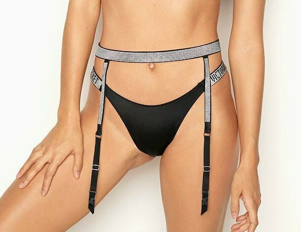 VICTORIAS SECRET VERY SEXY SHINE STRAP GARTER BELT RHINESTONE BLING XS/S M/L