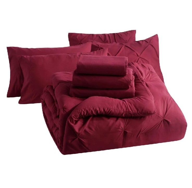 Bedsure Bed in A Bag Solid Pintuck D2 88x88 Full/Queen Comforter- Red