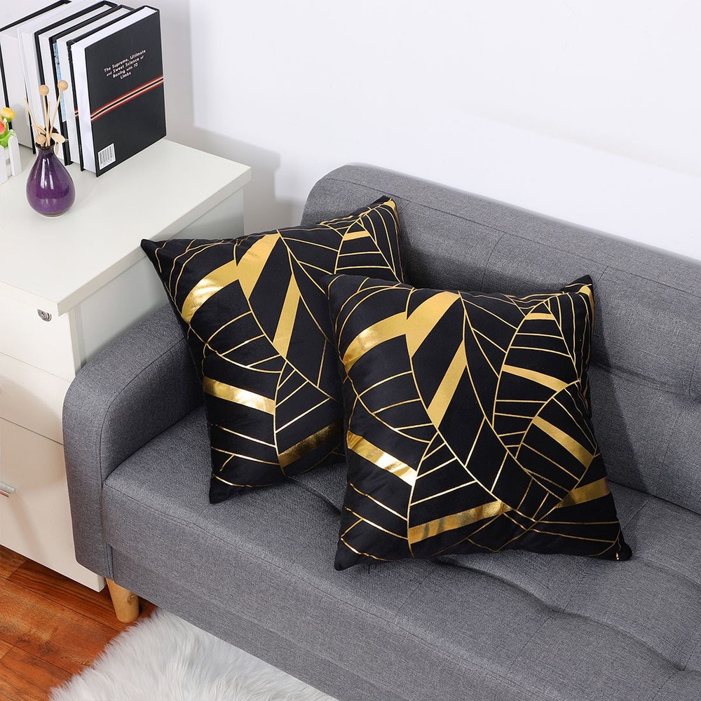 2 Pcs Gold Stamping Soft Decorative Square Throw Pillow Covers, Geometry Pattern