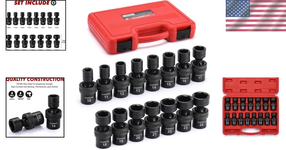 15-Pc Drive Standard Impact Socket Set 10-24mm