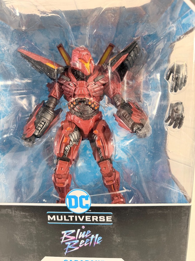 McFarlane DC Multiverse Blue Beetle Carapax Mega Action Figure box is damaged
