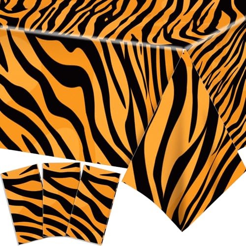 2 Pack Plastic Tablecloths, Tiger Stripes Disposable Table Covers, Style 5
