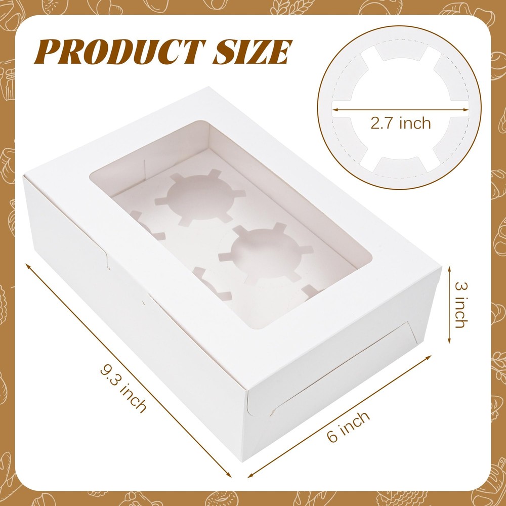 Cupcake Boxes with Inserts 6 Holders White Standard Bakery Boxes with Window ...