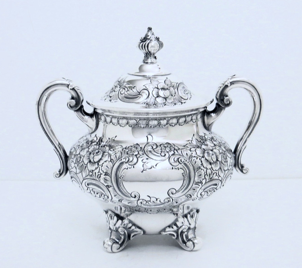 1937 REED & BARTON VICTORIAN ROCOCO REPOUSSE HAND CHASED COFFEE TEA SET 5 PC