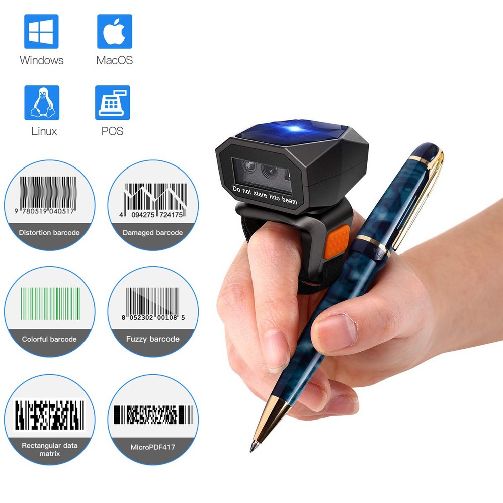 Eyoyo Wearable Ring Barcode Scanner 1D 2D QR PDF417 Data Matrix Code POS Reader