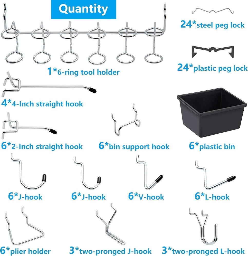 Pegboard Hooks Assortment, for Organizing Various Tools, with Pegboard Bins, ...