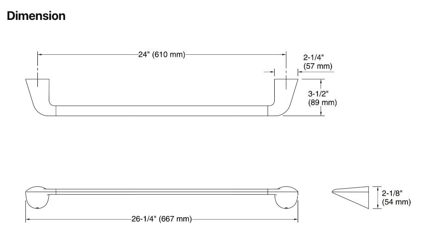 Kohler Avail Brushed Nickel 24 inches Towel Bar - Easy Installation,