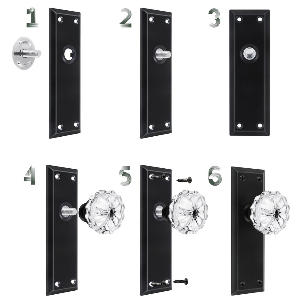 2 Pack Vintage Matte Black Single Sided Crystal Dummy Door Knobs Interior, An...
