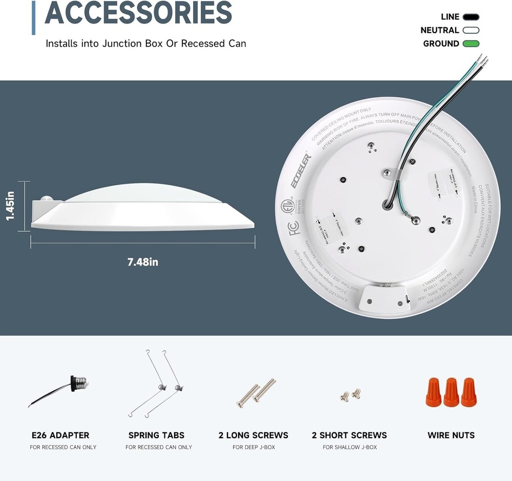 ECOELER PIR Motion Sensor Ceiling Light, 3CCT Selectable 2 - Pack, White