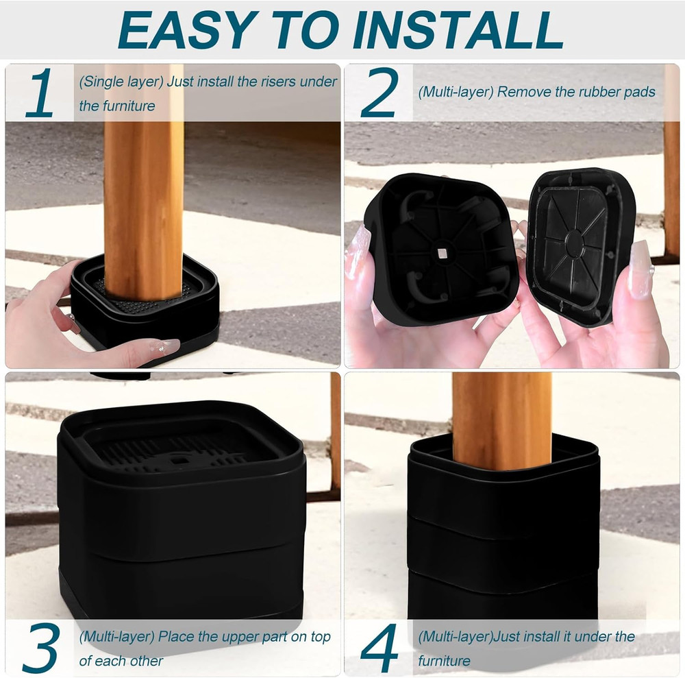 12 Pack Furniture Risers, Adjustable Bed Risers Heavy Duty Stackable Bed Raisers