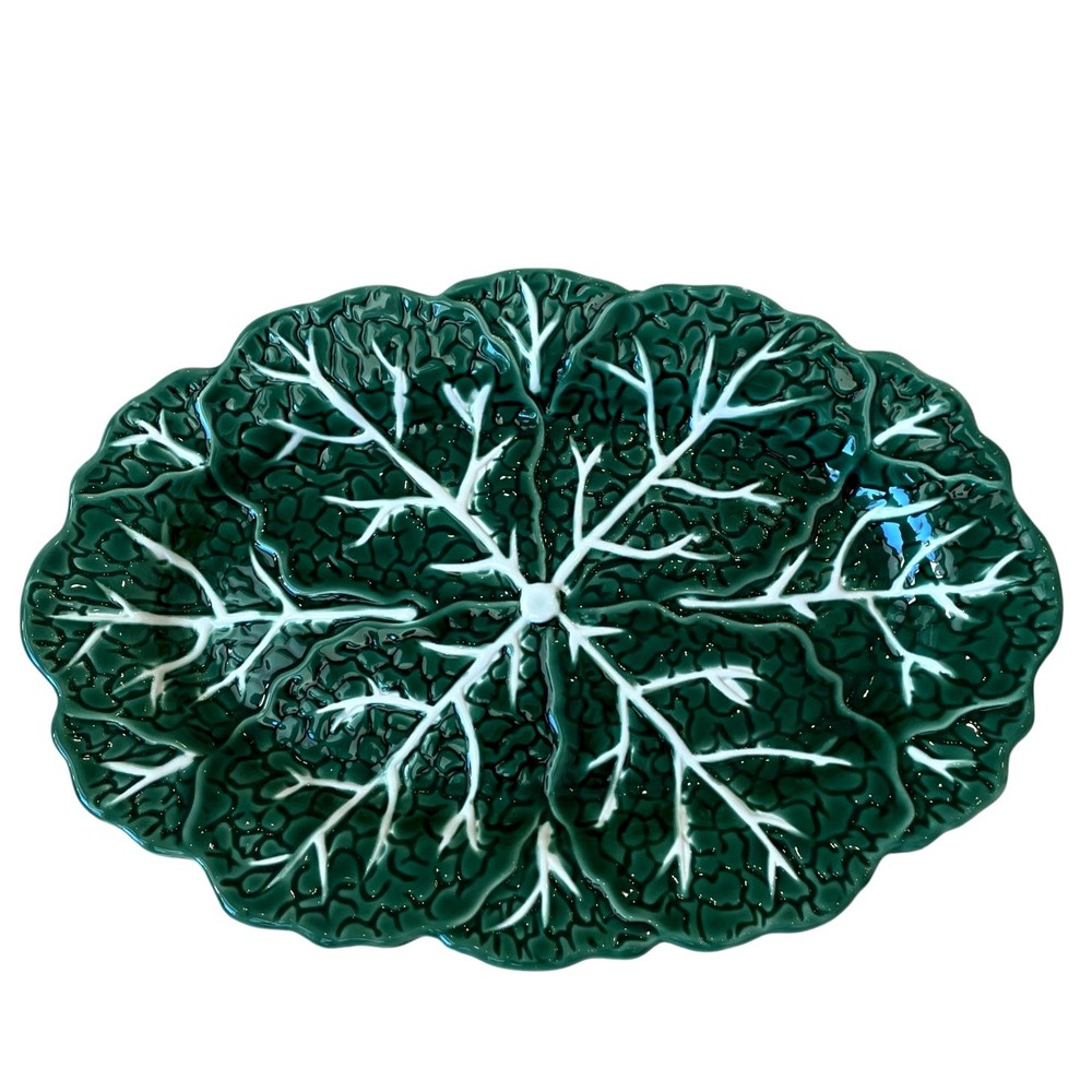 Maxcera Green Cabbage Leaf Oval Serving Platter 14.75” Ceramic NEW