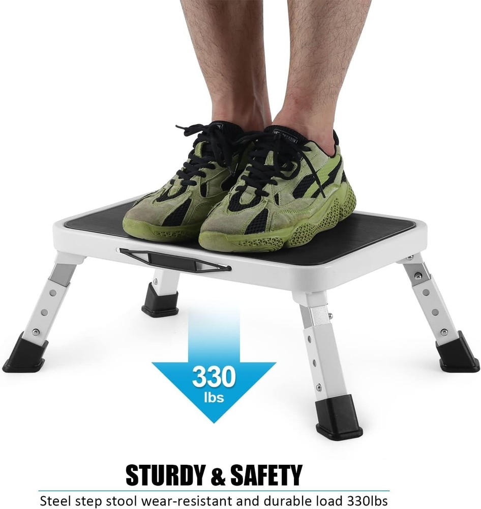 Folding Step Stool with Adjustable Height & Non-Slip Platform - 330 lbs Capacity