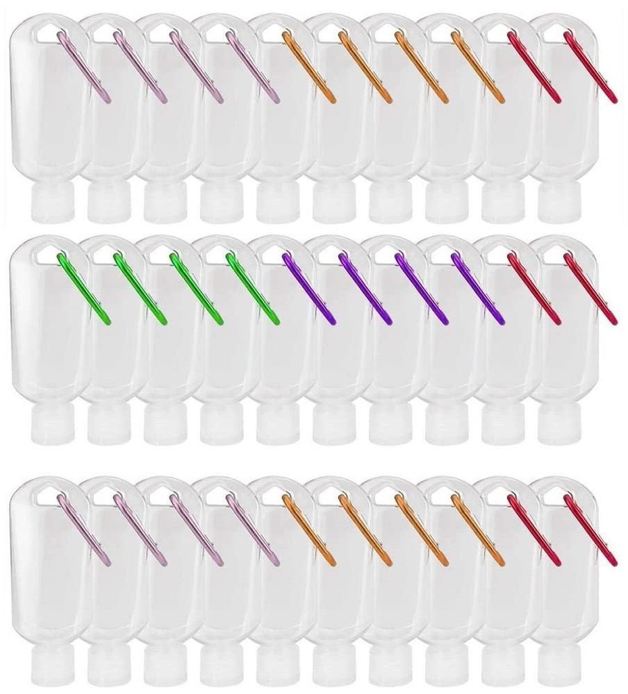 30 Pack Travel Plastic Clear Keychain Bottles, Leakproof Refillable Empty Bot...