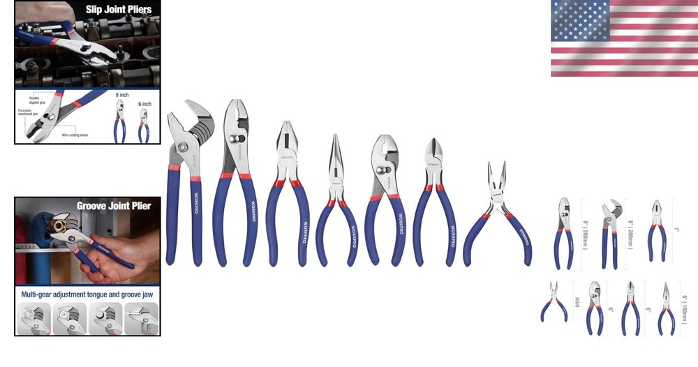 Versatile 7-Piece Pliers Set - Includes Groove Joint, Long & Slip Joint Tools