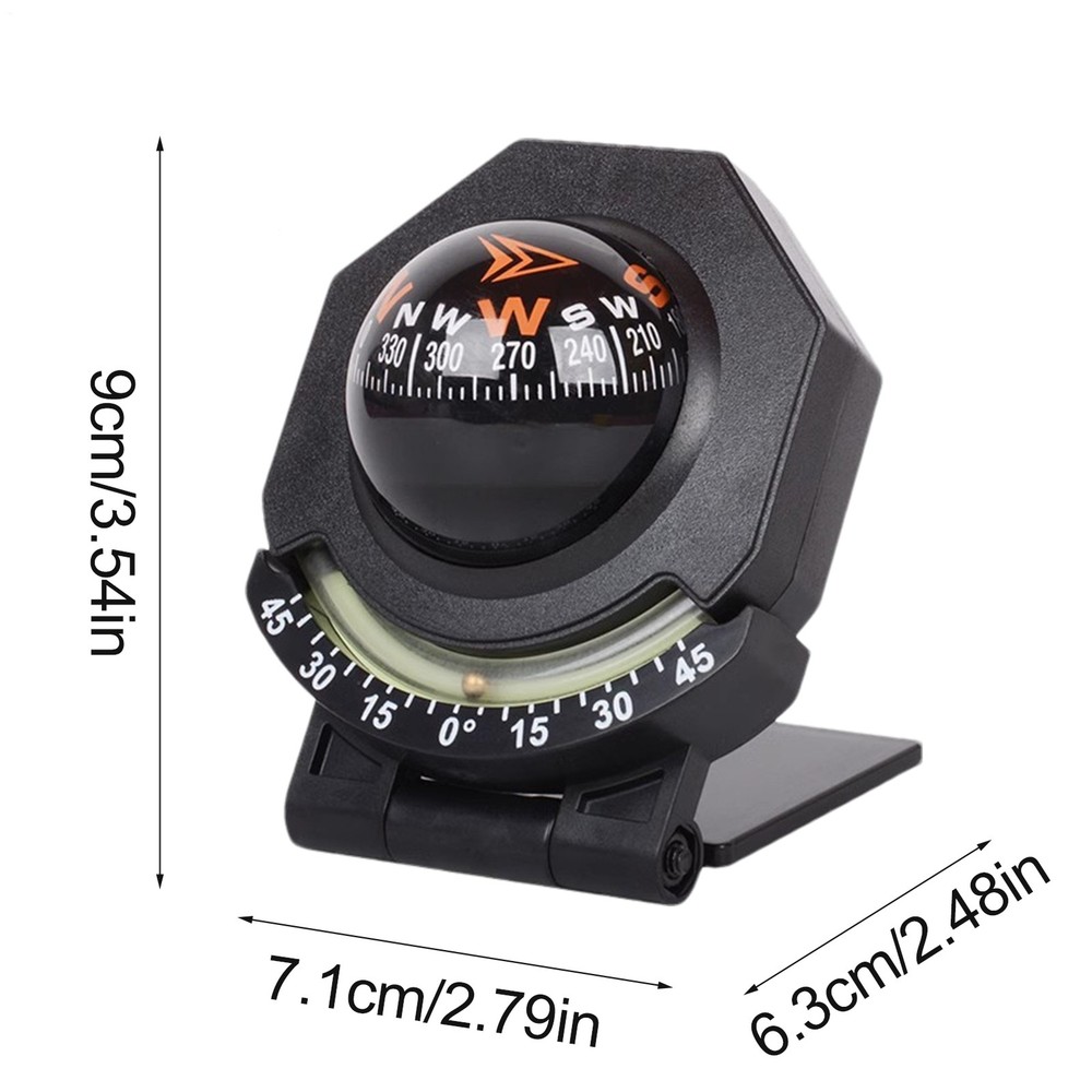 Car Dashboard Compass 180° Adjustable High Precision Foldable Spherical Compass
