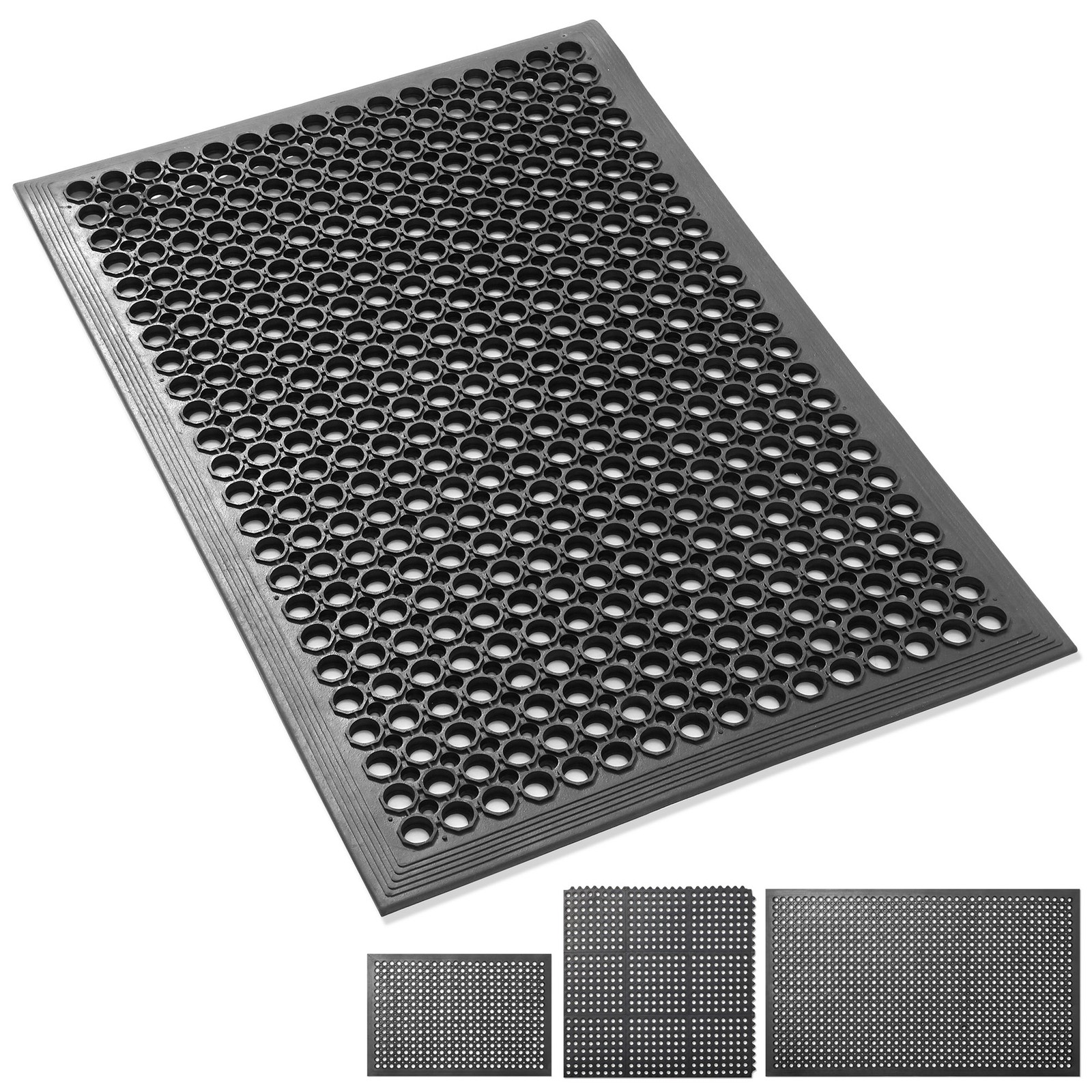 Commercial Restaurant Floor Mats, Non-Slip, Grease Resistant Rubber Mats, Black
