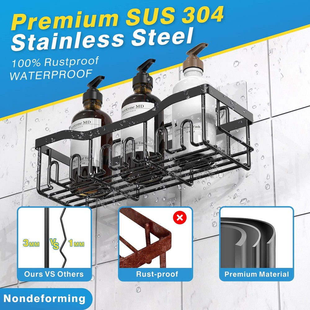 Adhesive Rustproof Shower Caddy Set Large Capacity Organizer Bathroom Storage