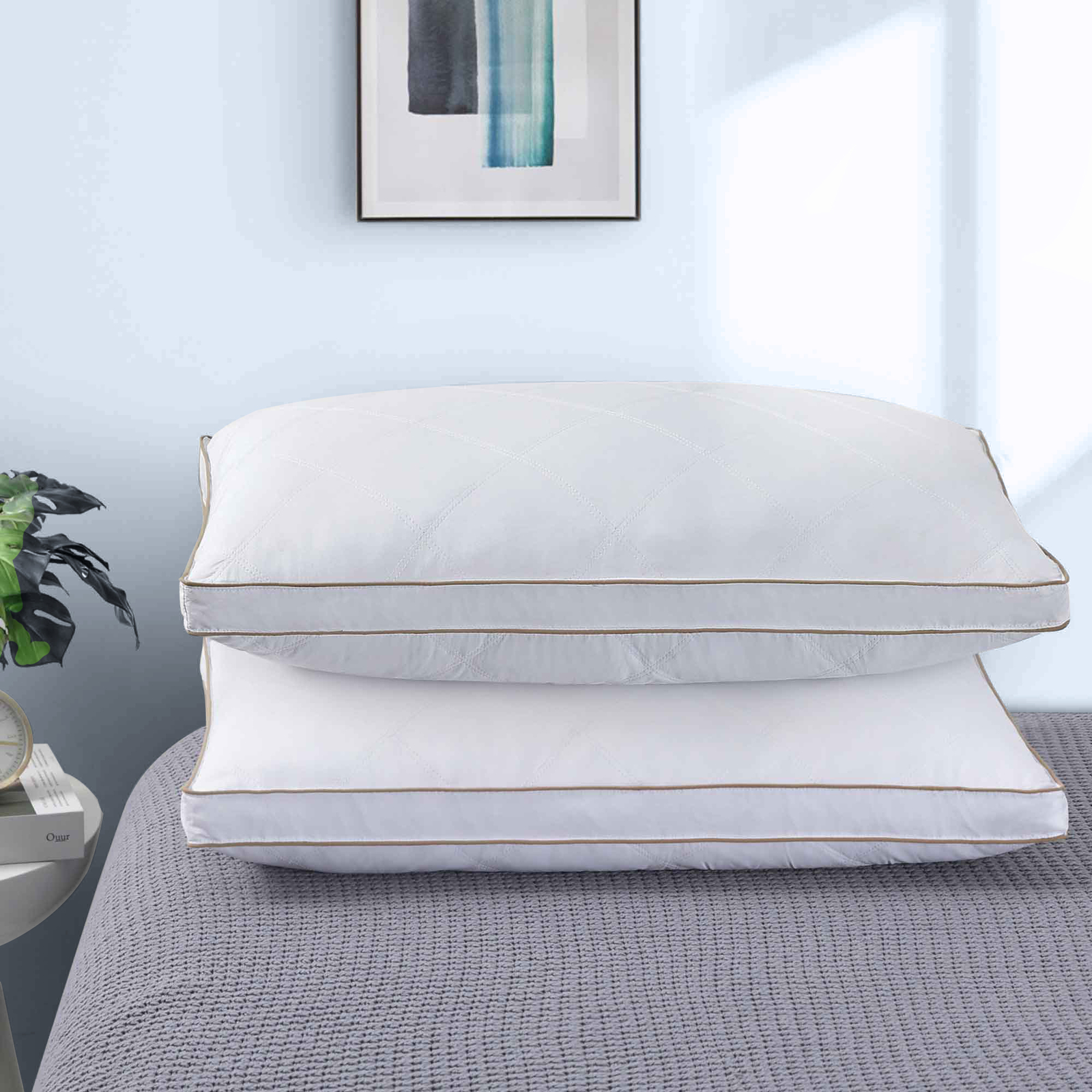 Peace Nest Set of 2 Bed Pillows Gusset Down Feather , King or Queen Size