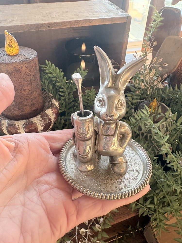 Vintage Seba Ring Cuff Link Holder Silver Plated Bunny Rabbit Golfer Marked Club