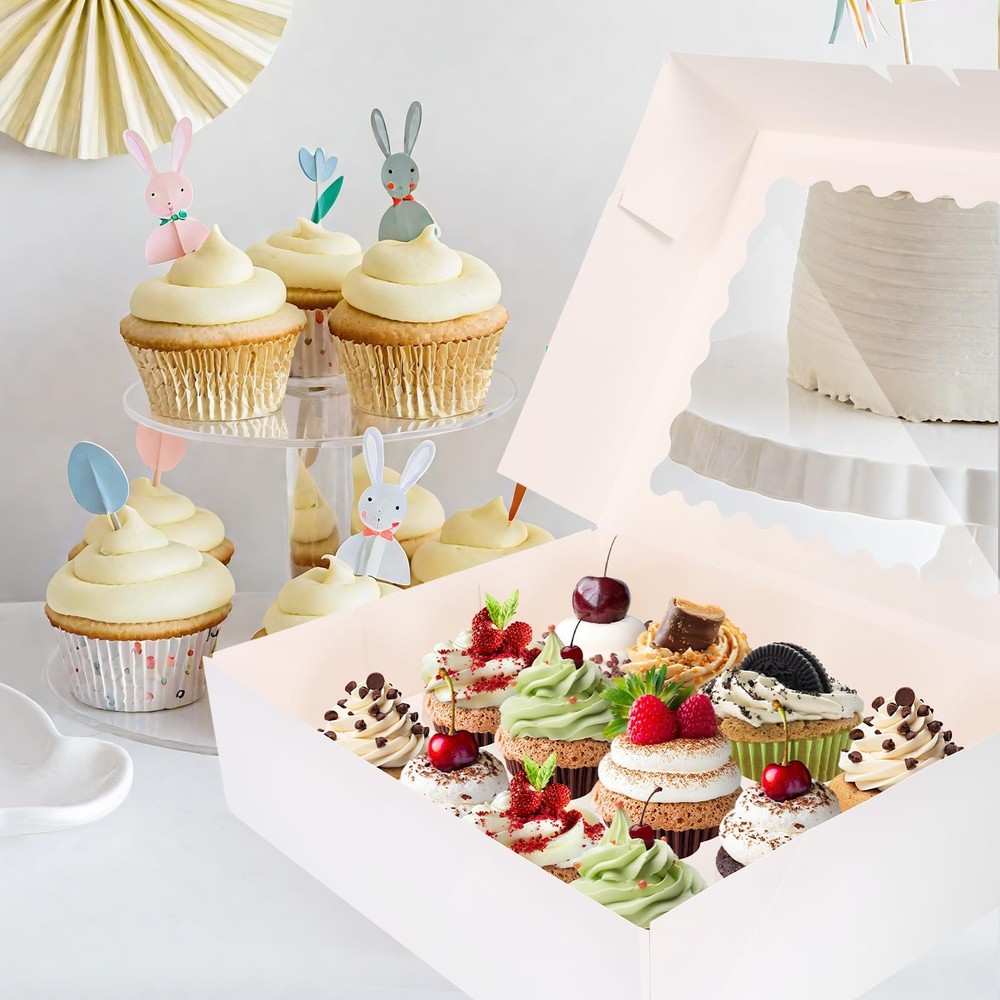 10 PCS Cupcake Boxes 12 Count Container With Window Inserts White Bakery Box