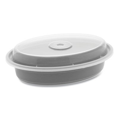 Pactive OC12B Microwavable Containers 12 Oz Oval Black/Clear