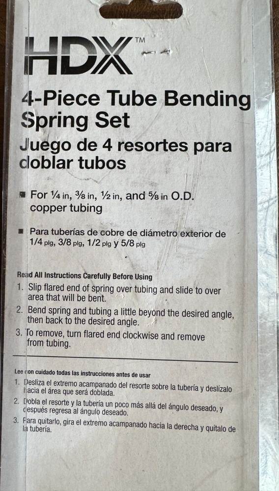 HDX 4-piece Tube Bending Spring Set, ¼" ⅜" ½" ⅝" New