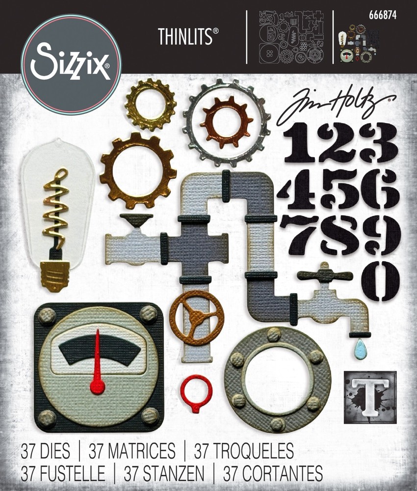 New Sizzix Thinlits 37pc Vault Industrial #666874 Retail $20.99 by Tim Holtz