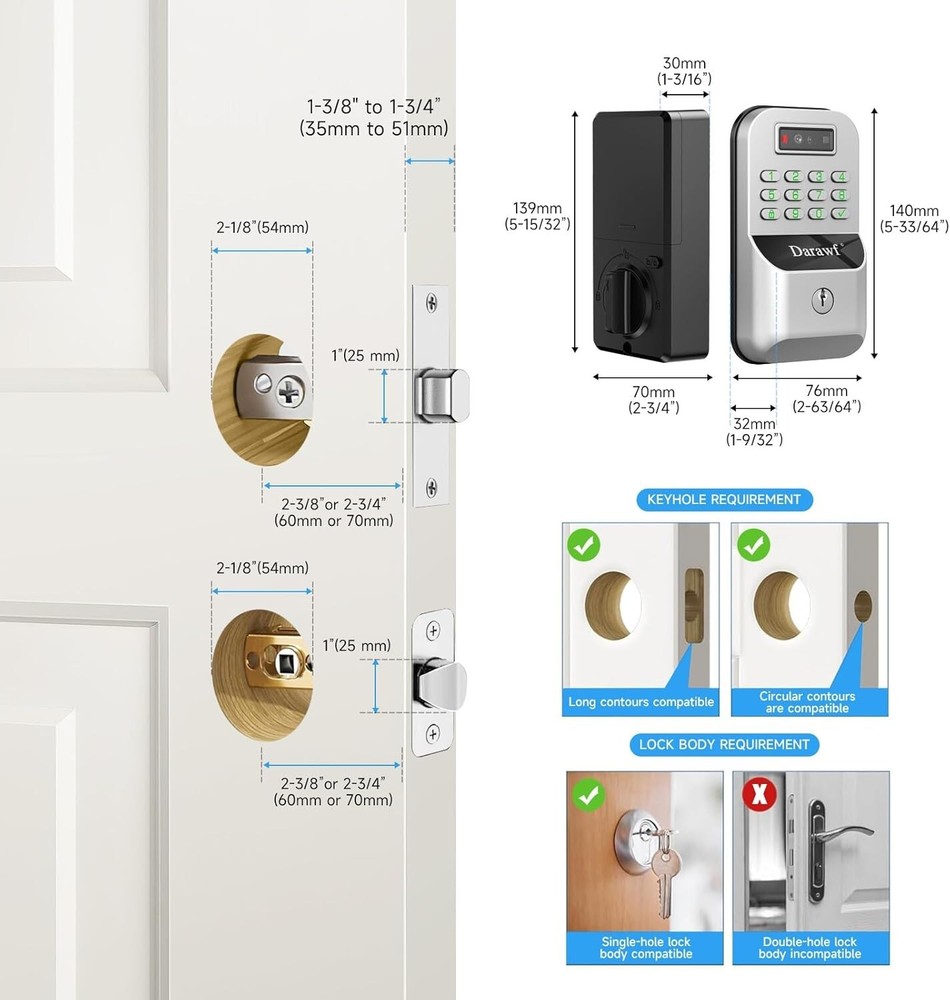 Smart WiFi Deadbolt - Palm Vein Recognition, Remote Control, Auto Lock