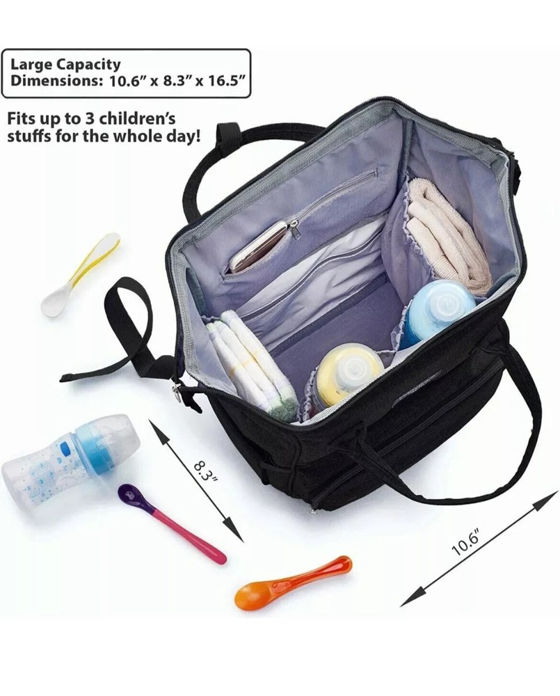 KiddyCare Diaper Bag Backpack + Adjustable Shoulder Straps - Black
