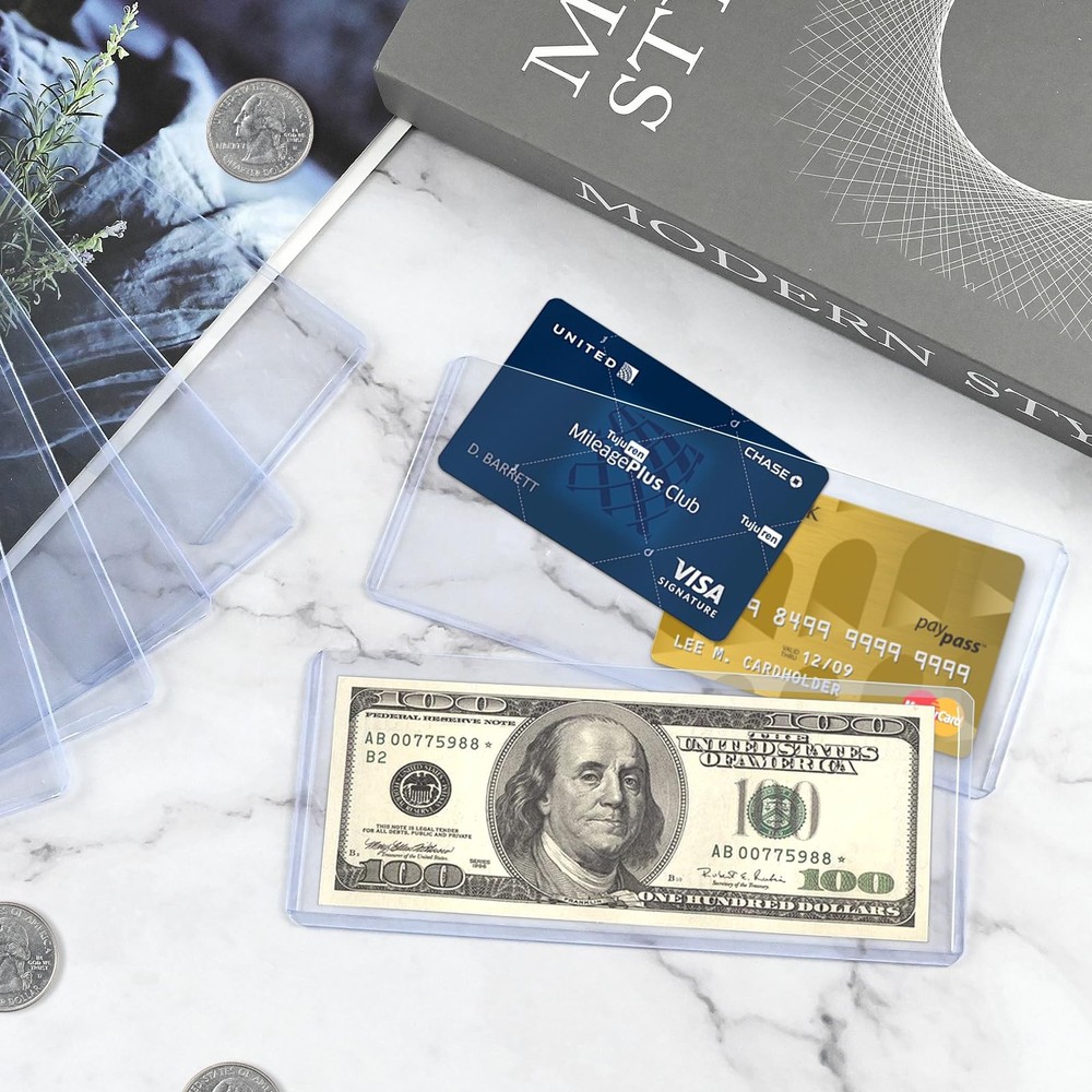 15 Pack Hard Plastic Clear Money Holders Dollar Bill 15Pack