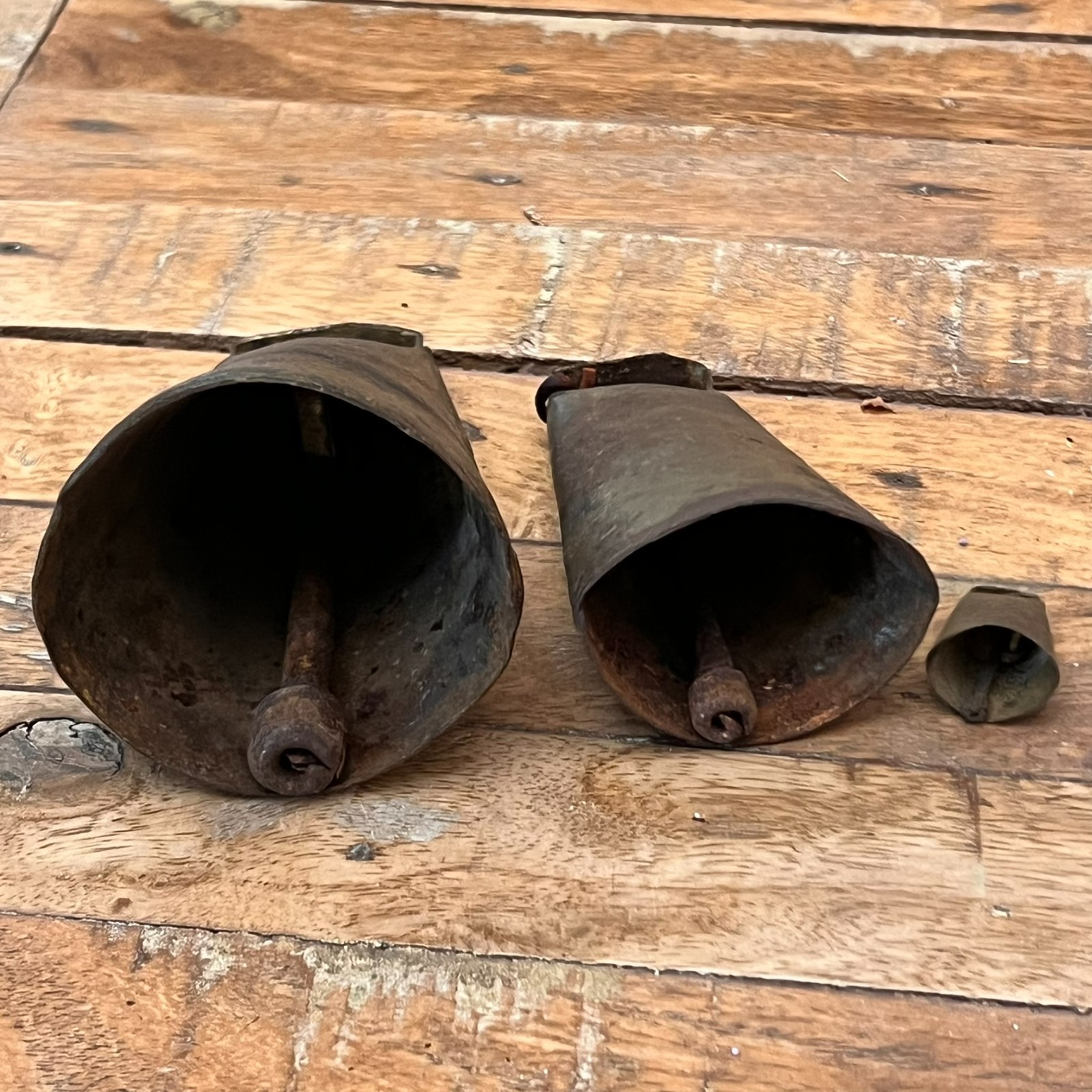Antique Steel Cow Bells Lot of 3 Original Hand Riveted