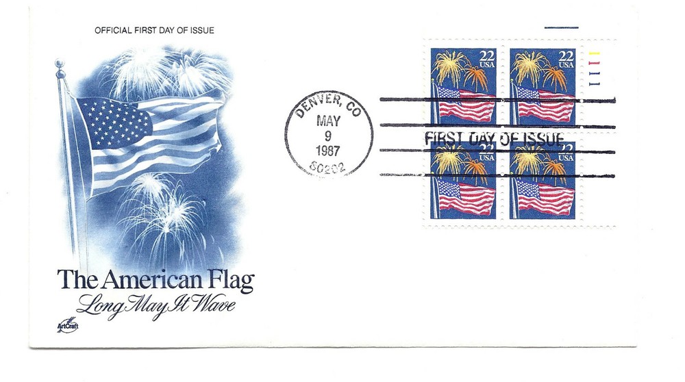 2276 Flag & Fireworks, ArtCraft plate block FDC