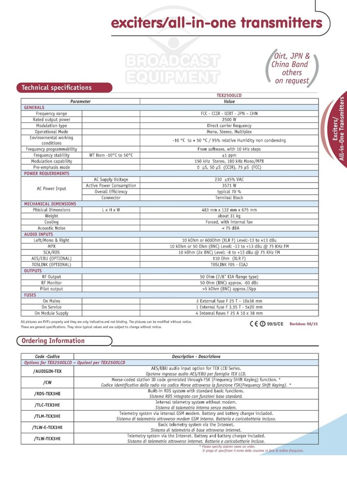 Broadcast Prof RVR TEX 2500w LCD FM Transmitter Wide Band 88 108 Mhz - NEW - FCC