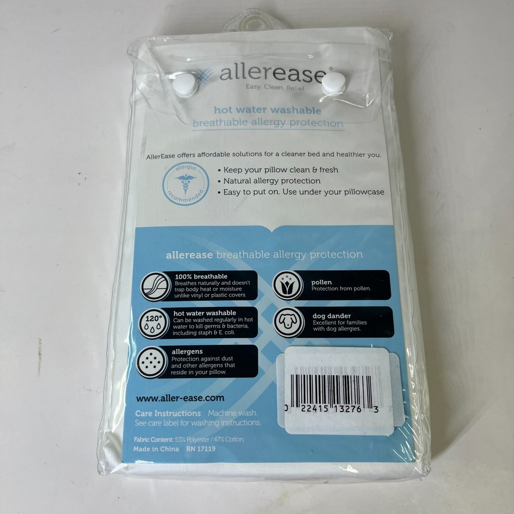 AllerEase Pillow Protector KING 2-Pack Hot Water Washable Allergy Protection